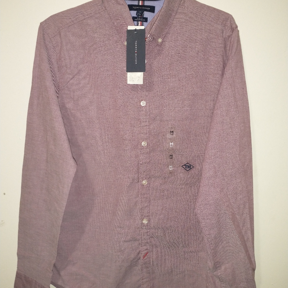 Tommy Hilfiger Men's Shirt, Medium,Red/white